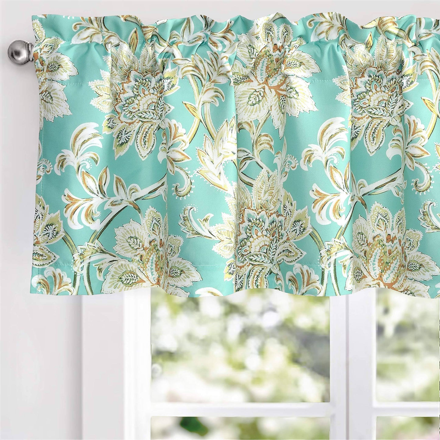 DriftAway Alyssa Jacobean Floral Leaves Pattern Blackout Lined Valance - 52 x 18 1 Pack - Green