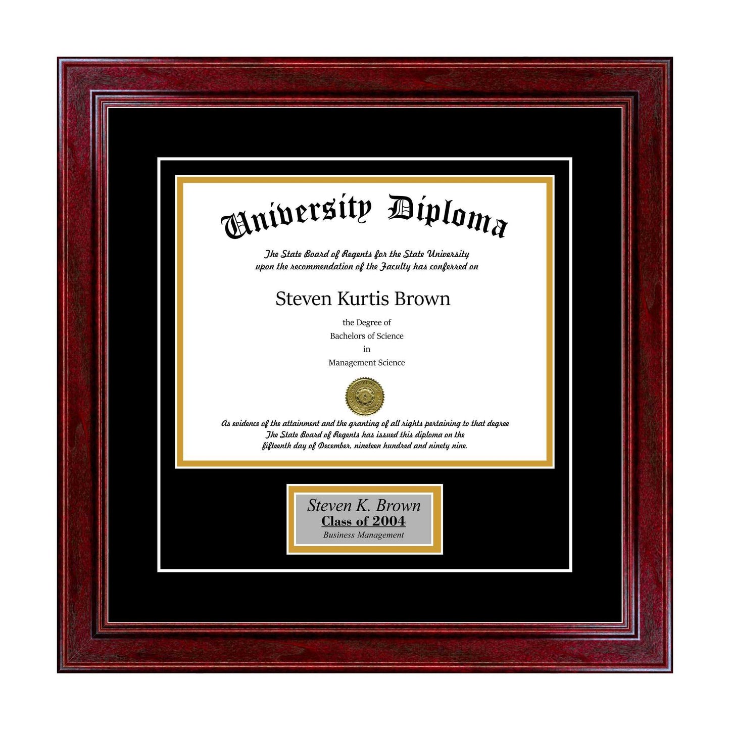 Personalized Single Diploma Frame with Double Matting for 14 inch x 11 inch Tall Diploma with Cherry 1.5 inch Frame, Size 11 x 14, Red