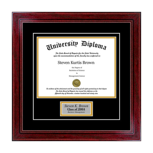 Personalized Single Diploma Frame with Double Matting for 14 inch x 11 inch Tall Diploma with Cherry 1.5 inch Frame, Size 11 x 14, Red