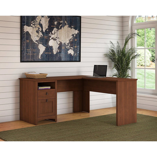 Bush Furniture Buena Vista 60W L Shaped Desk with Drawers in Serene Cherry