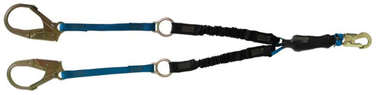 Tractel CAY226H/R Tracpac F2 Extendible Rescue Lanyard with Dual Shock Absorber, Two Arms, 3/4 at Pack and 2-1/4 Snap Hook, Blue/Black