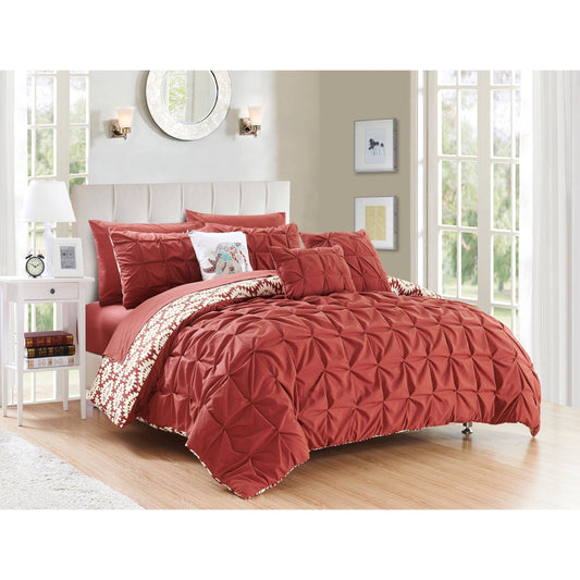 Chic Home Design Yabin Reversible Bed In a Bag Comforter Set, Brick - Twin