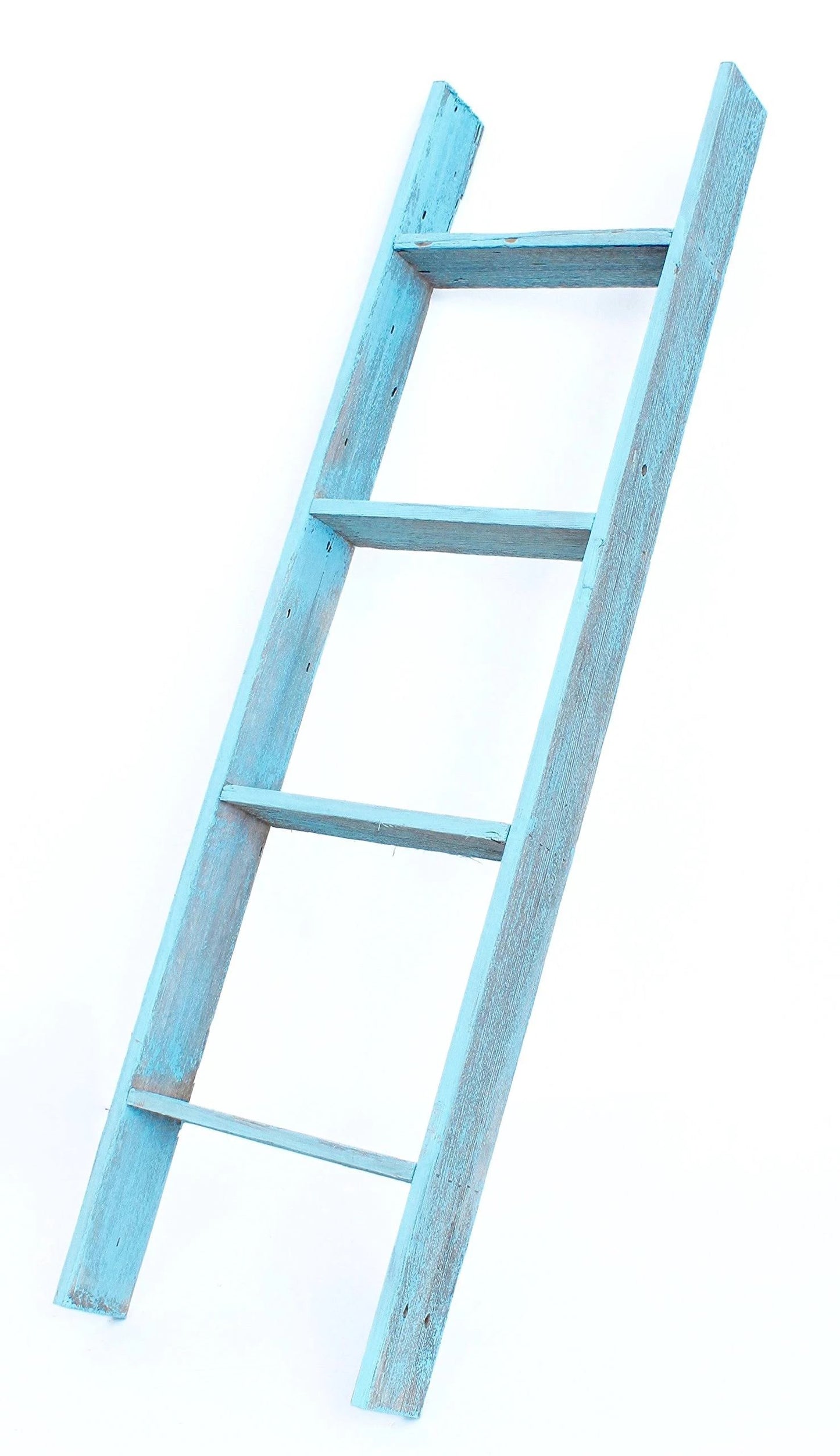 BarnwoodUSA Rustic 1.2m Bookcase Ladder 100% Reclaimed Wood, Turqouise