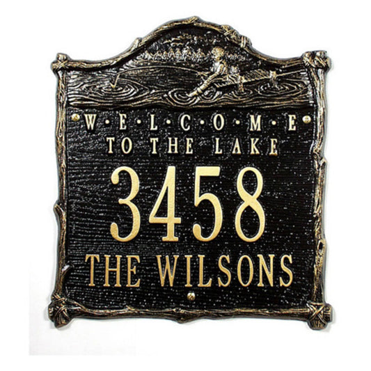 Whitehall Products Fisherboy Welcome Plaque - Black/Gold