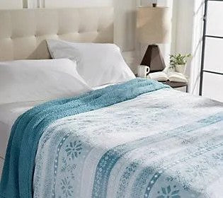 Berkshire Blanket Velvet Soft/Sherpa Fair Isle Blanket - Twin ,Ice Blue