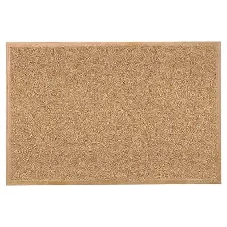 48.5 in x 120.5 in Wood Frame Natural Cork Bulletin Board, Size: 48.50H x 120.50W x 0.38D, Beige WK410