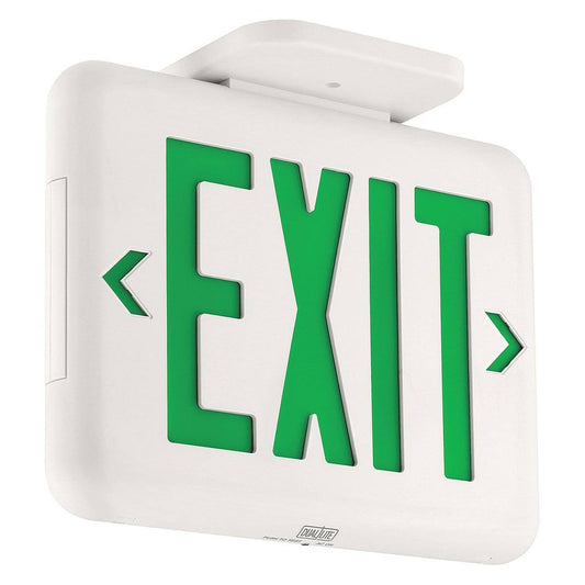 Dual-Lite EVEUGWE LED Exit Sign, Green Letters - White