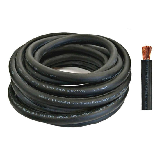 WindyNation 100 ft. 2-Gauge Black Welding Battery Pure Copper Flexible Cable Wire