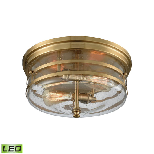 Elk Lighting 11325/2 Port O Connor 2 Light Flush Mount in Satin Brass with Seedy Glass