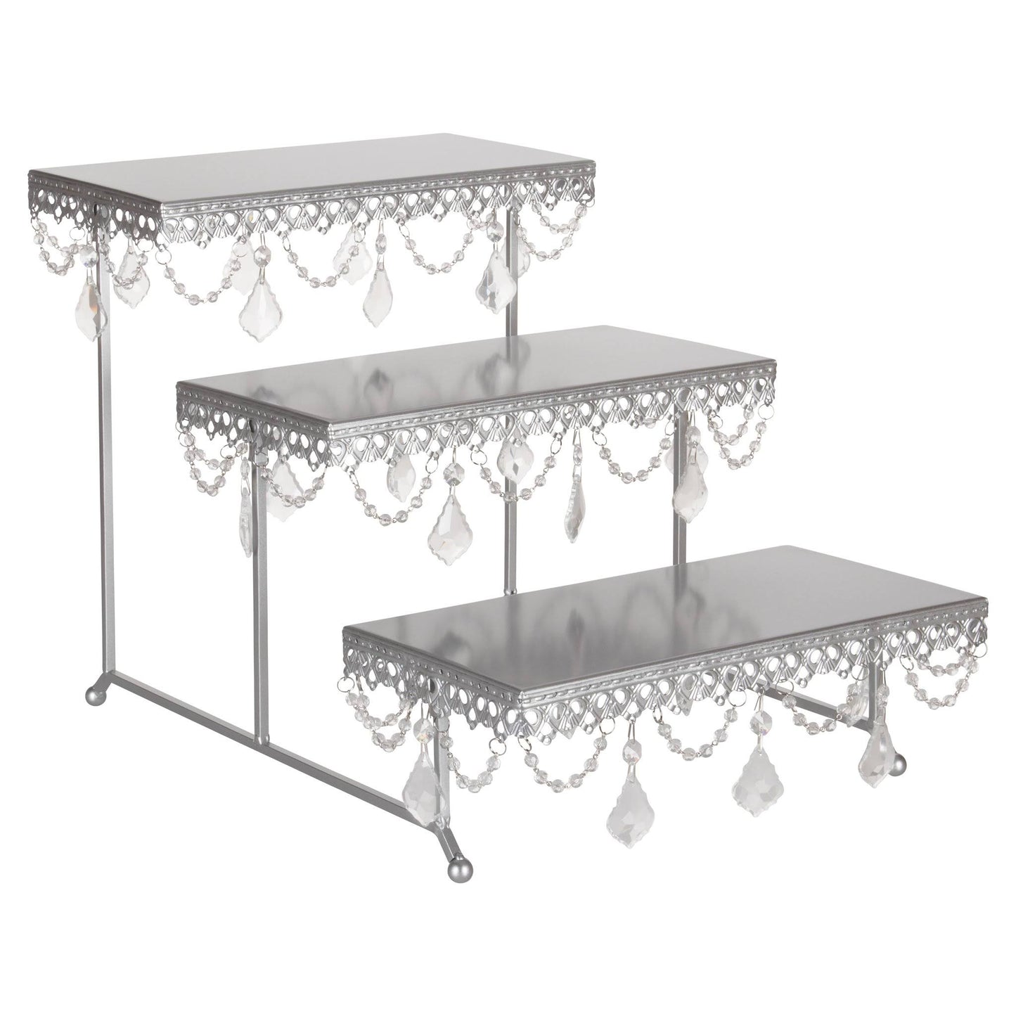 3-Tier Serving Platter and Cupcake Stand with Crystals (Silver)