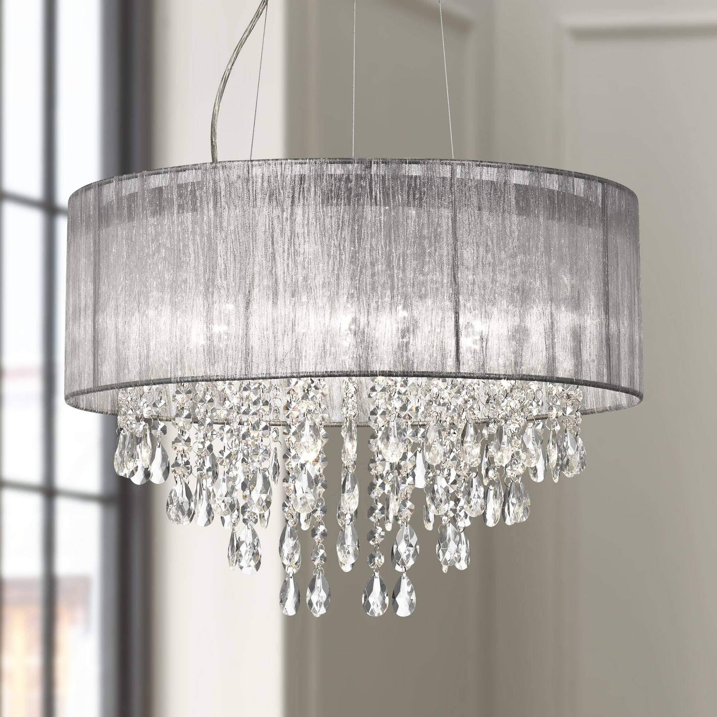 Possini Euro Jolie 20W Silver Fabric Crystal Chandelier