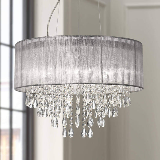 Possini Euro Jolie 20W Silver Fabric Crystal Chandelier