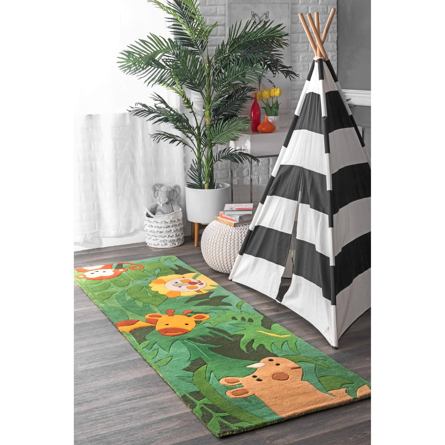 nuLOOM Kinder Safari Friends Wool Runner Rug, 2 6 x 6, Green