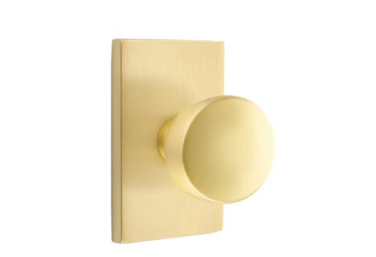 Emtek 5212LAUUS4 Privacy Set. Modern Rectangular Rosette. Laurent Knob. Satin Brass