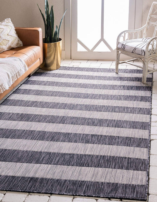 Unique Loom Outdoor Distressed Stripe Rug, Gray (6 0 x 9 0)