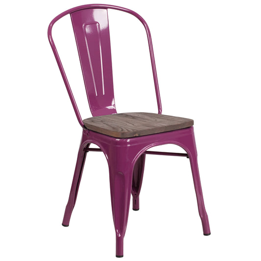 Flash Furniture Metal Stackable Chair with Wood Seat - Purple