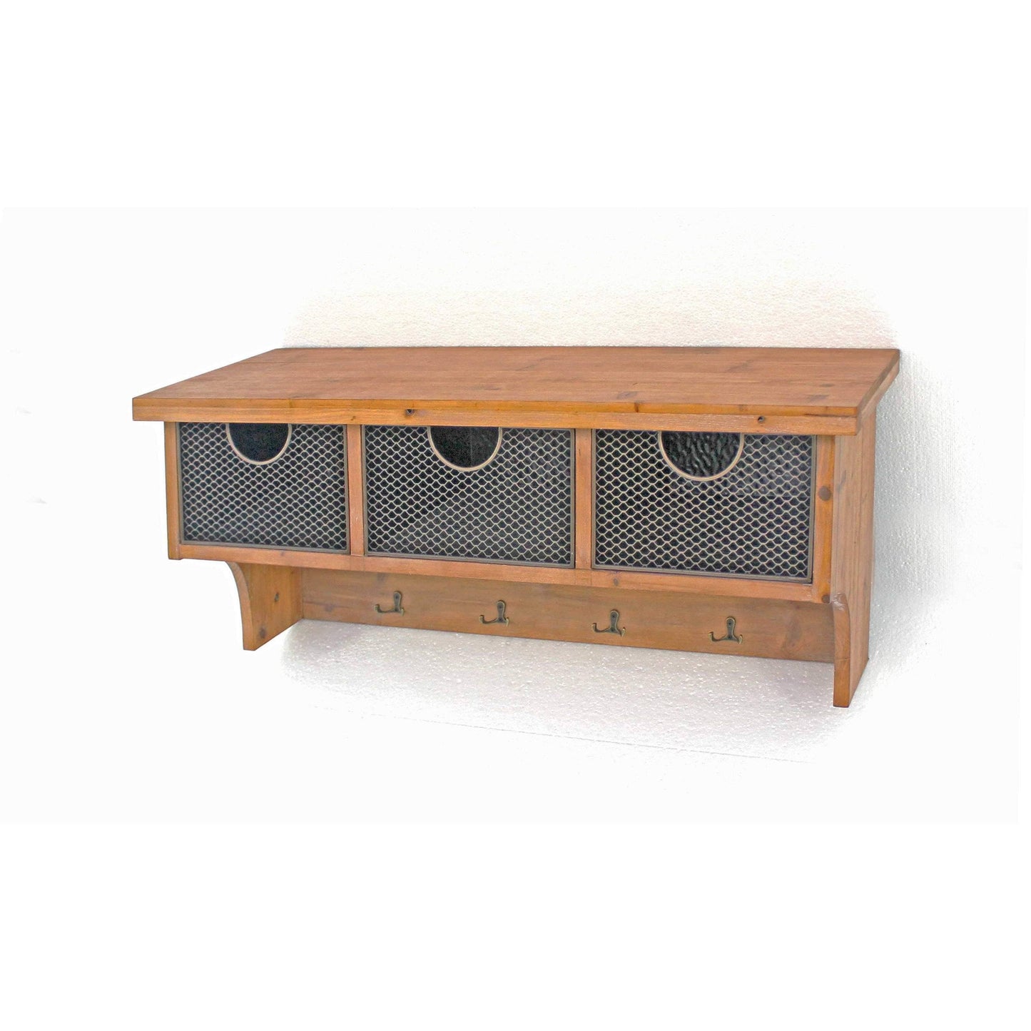 11 x 33 x 14.5 Brown Rustic Wooden 3 Drawers - Wall Shelf