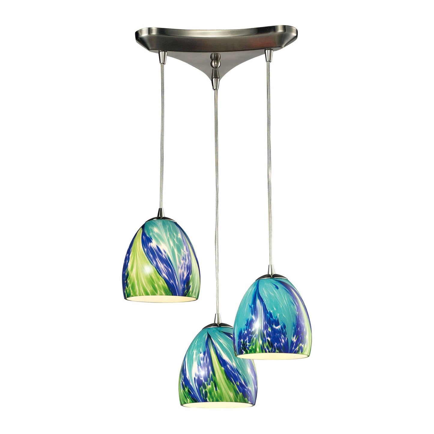 Elk Lighting Colorwave 3 Light Pendant in Satin Nickel and Tropics