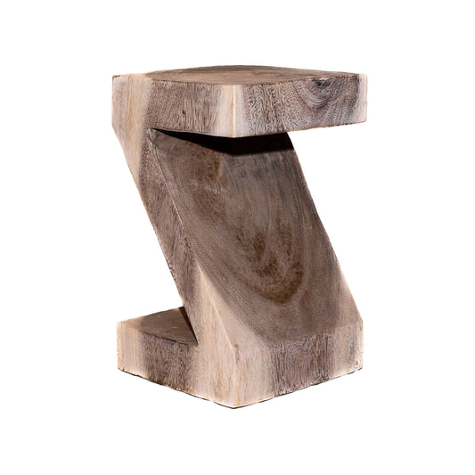 Natural Suar Wood End Table, Decorative Z-Shaped Accent Table