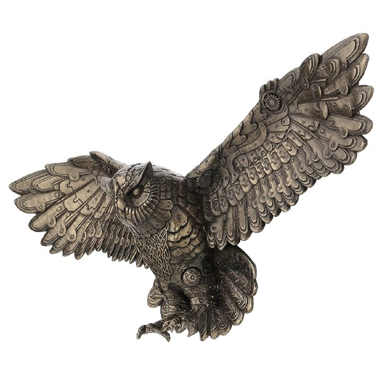 Bronze Flying Steampunk Owl Bird Wall Plaque