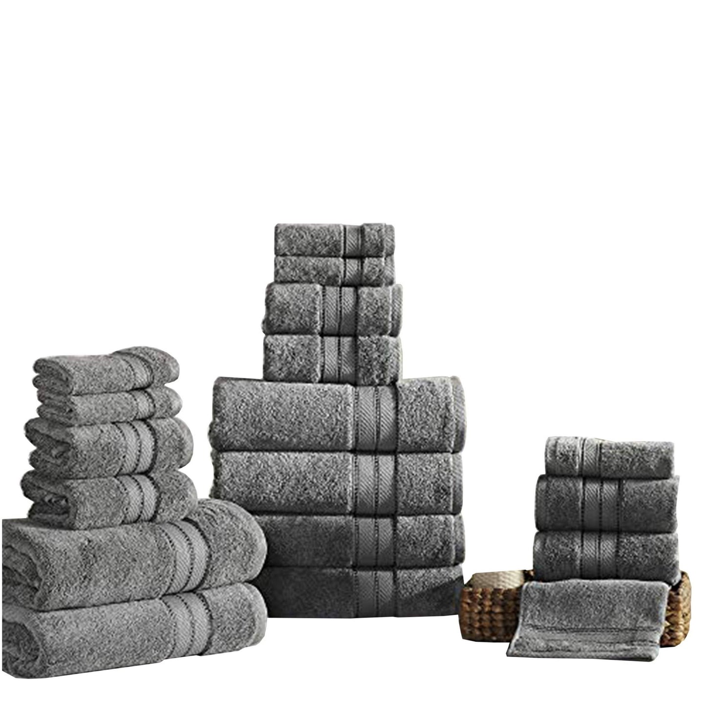 The Urban Port BM222876 Bergamo Spun Loft Towel Set with Twill Weave, Charcoal Gray - 18 Piece