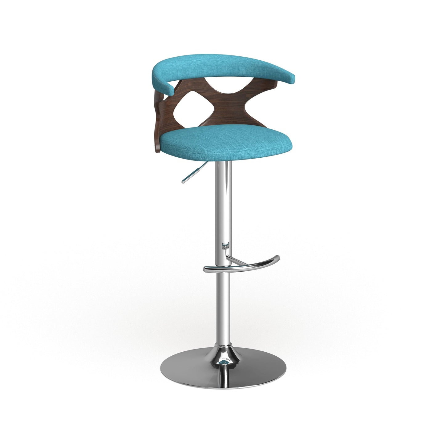 Strick Bolton Hendricks Walnut Wood Mid Century Modern Adjustable Bar Stool, Blue