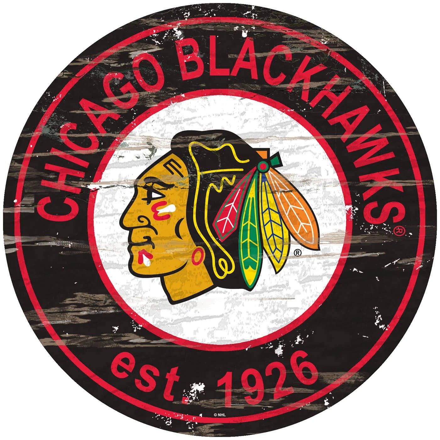 Fan Creations Black NHL Chicago Blackhawks Distressed Round Sign