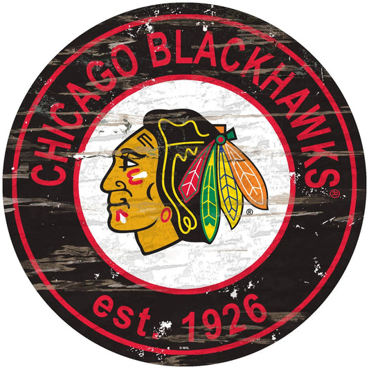 Fan Creations Black NHL Chicago Blackhawks Distressed Round Sign