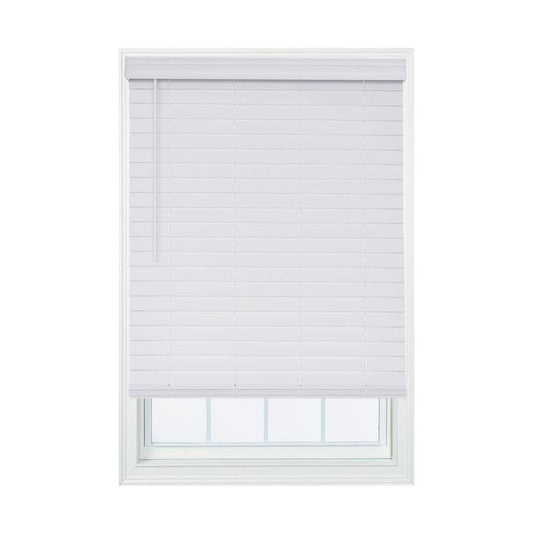 Allen + Roth 2.5-in Slat Width 50.25-in x 72-in Cordless White Faux Wood Room Darkening Horizontal Blinds | DFHSA5472-50.25