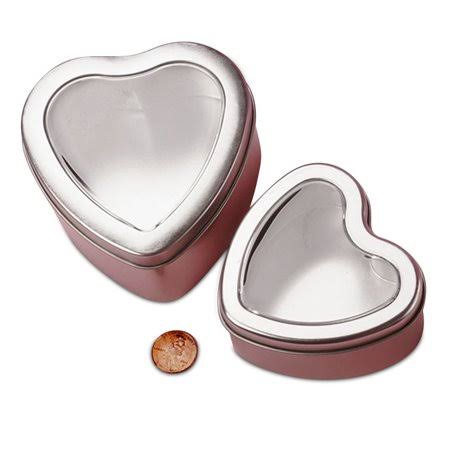 24ea - 4 oz Metal Heart Shape Window Tin Can-Pkg | Width 3 inch by Paper Mart, Clear