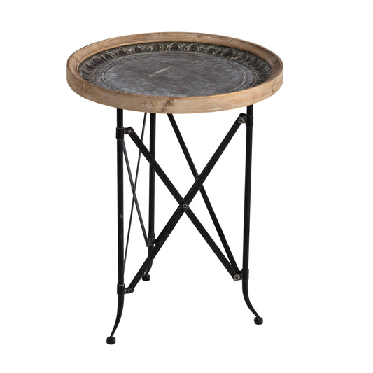 A&B Home Classic Vintage Wood and Metal Round Side Table