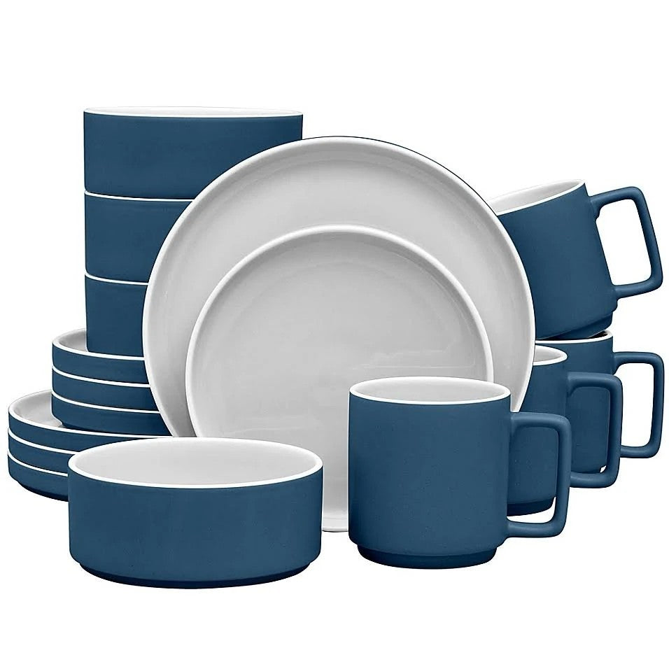 Noritake Colortrio Stax 16-Piece Dinnerware Set in Blue/Grey