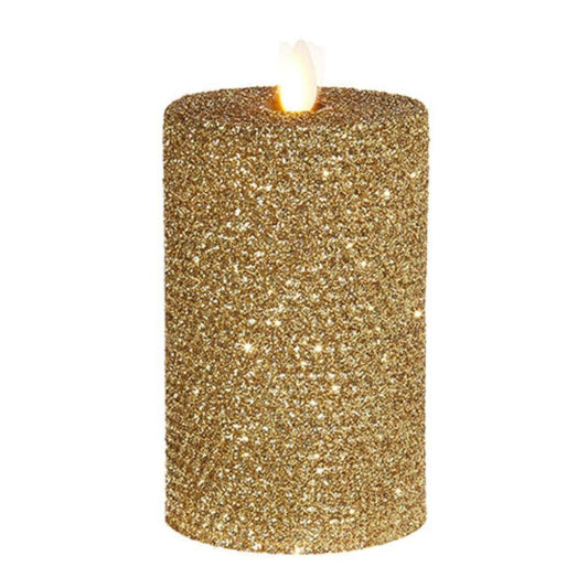 Raz Imports Moving Flame Gold Glittered Honeycomb Pillar Candle