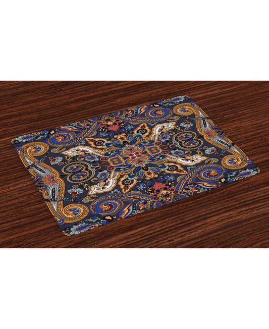 Ambesonne Paisley Place Mats Set of 4, Historical Moroccan Florets with Slavic Effects Heritage Design, Washable Fabric Placemats for Dining Room