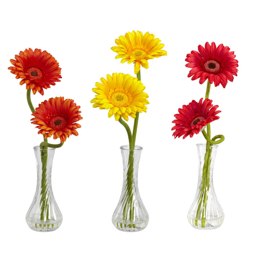 Gerber Daisy w/Bud Vase (Set of 3) - Nearly Natural