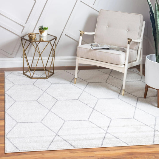 Unique Loom Geometric Trellis Frieze Area Rug (5 0 x 5 0 Square - Ivory)