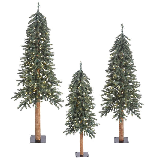 Vickerman 4 5 6 Natural Bark Alpine Artificial Christmas Tree Set with 500 Warm White LED Lights