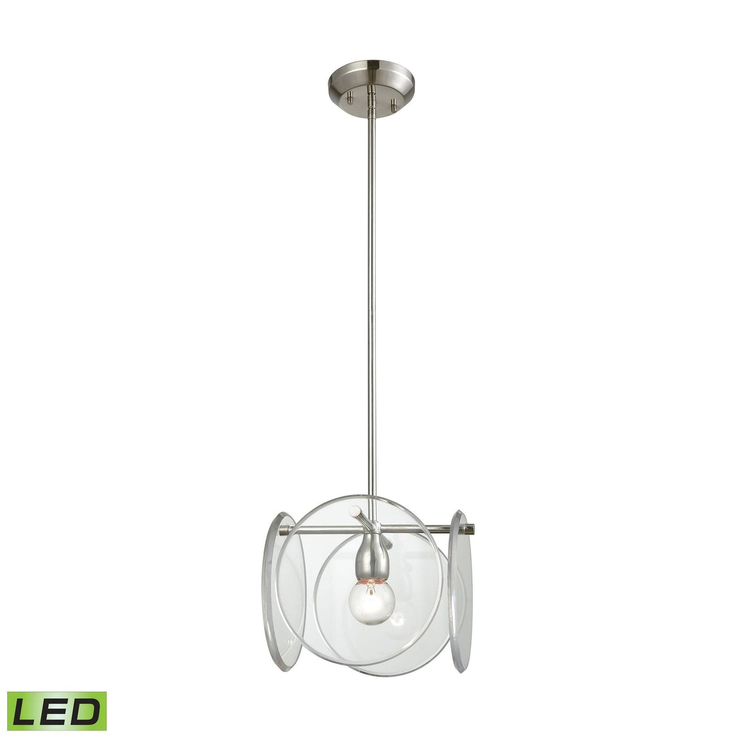 Elk Lighting 32321/1 Disco 1 Light Pendant in Polished Nickel with Clear Acrylic