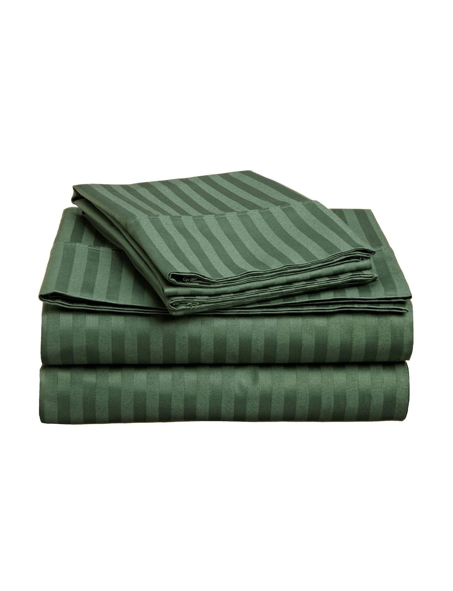 Superior 300-Thread Count 100% Egyptian Cotton Striped Deep Pocket Sheet Set Hunter Green / Split King