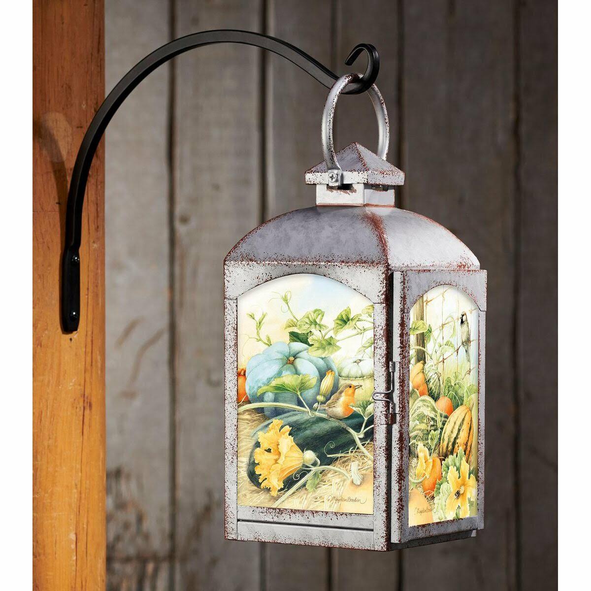 Autumn Garden Galvanized Gray Metal and Glass Candle Lantern