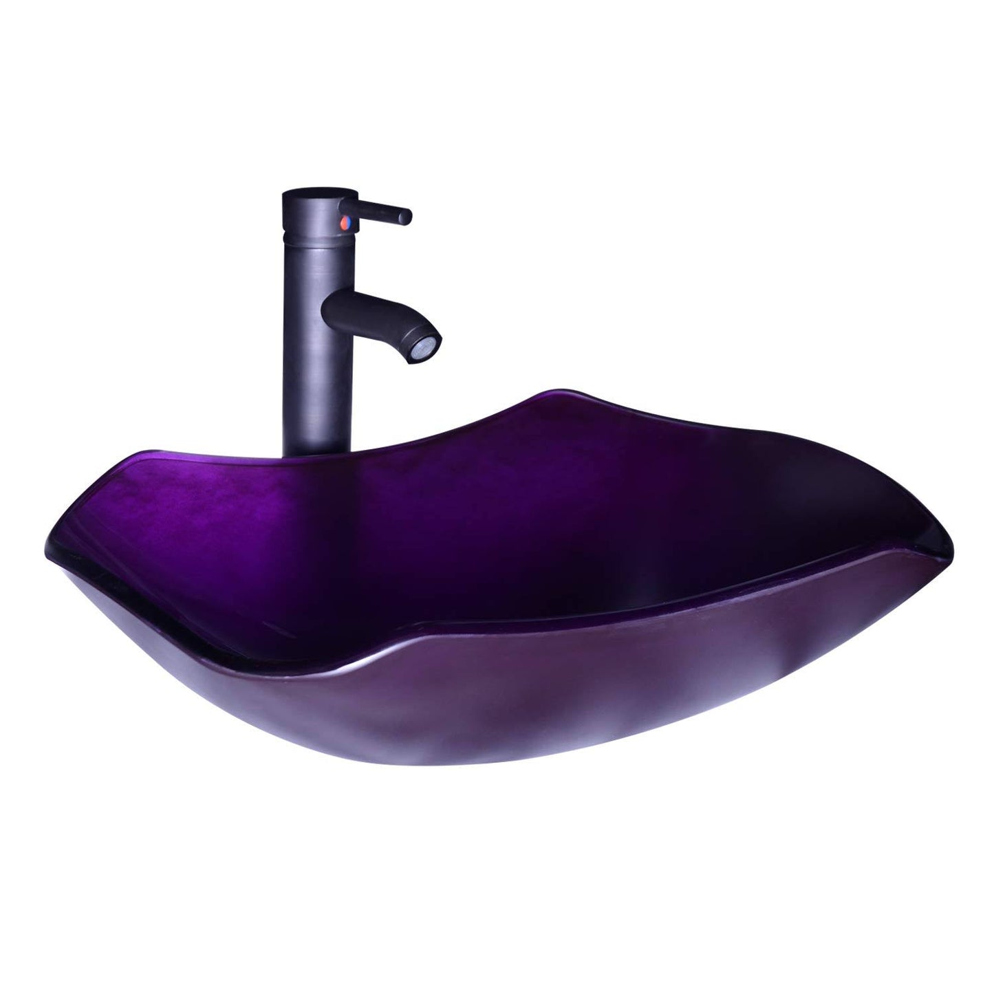 Walcut Bathroom Purple Tempered Glass Vessel Sink and Faucet Combo