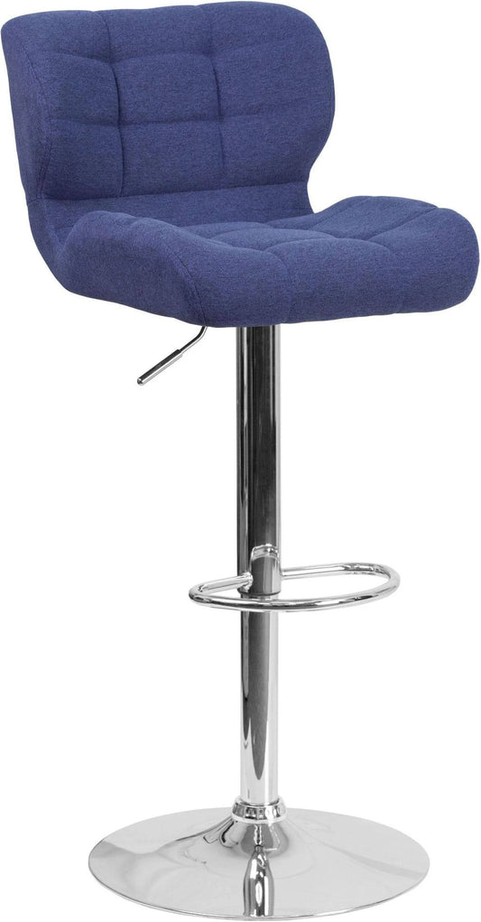 Flash Furniture Contemporary Tufted Adjustable Height Barstool with Chrome Base - Blue Fabric