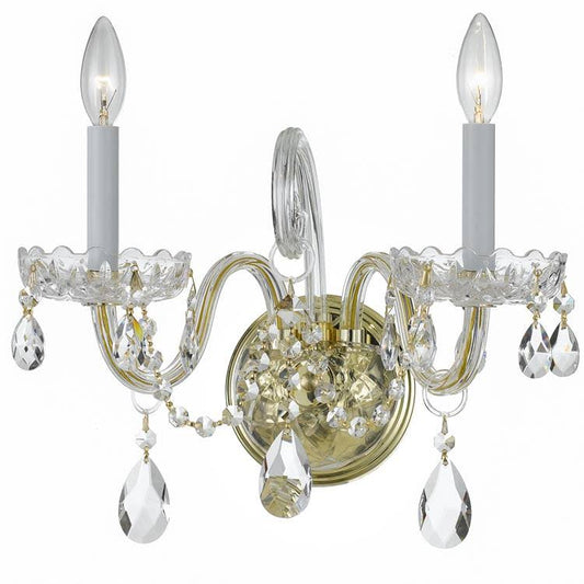 Crystorama 2 Light Crystal Wall Sconce in Polished Brass