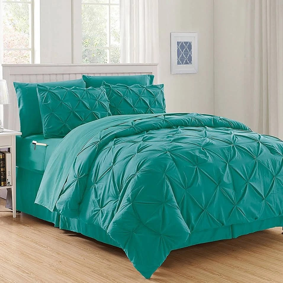 Hi-Loft Luxury Pintuck 8-Piece Full/Queen Comforter Set in Turquoise