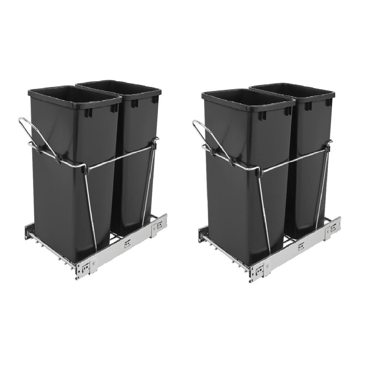 Rev A Shelf Double 35 Quart Sliding Pull Out Waste Bin Container (2 Pack)