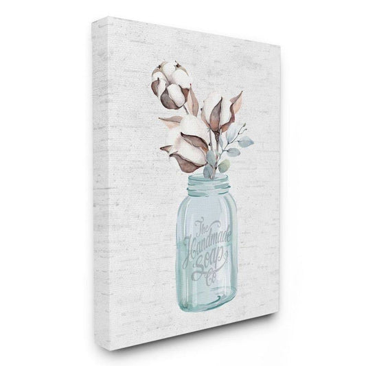 Stupell Industries Cotton Flower in Soap Branded Jar Floral Charm Canvas Wall Art Design by Lettered and Lined, Size 24 x 30