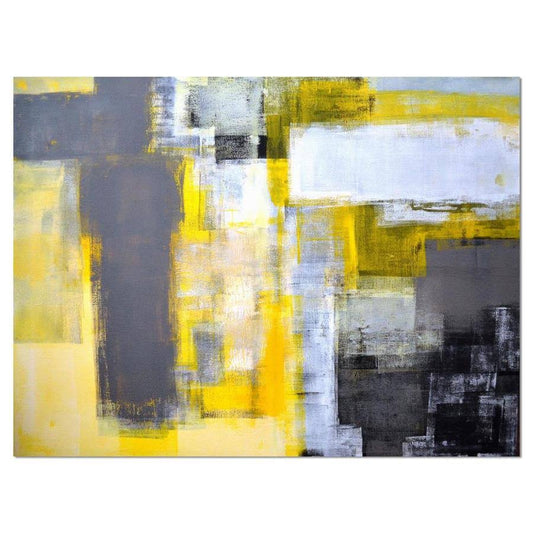 Designart Grey and Yellow Blur Abstract  Abstract Canvas Art Print, Size 40 inch x 30 inch