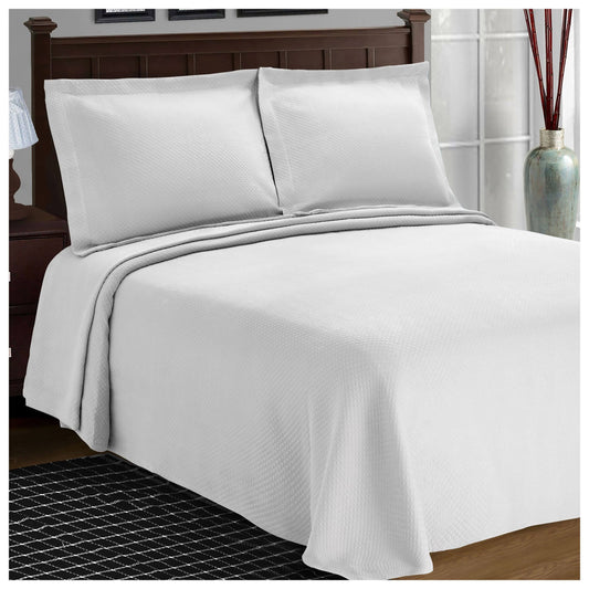 Superior 100% Premium Cotton Diamond Solitaire Jacquard Matelasse Bedspread White Queen