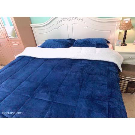 3pcs Sherpa Comforter Pillow Cases Set Ultra Soft Plush Flannel Bedding 79 inchx91 inch, Size 20.4, Blue