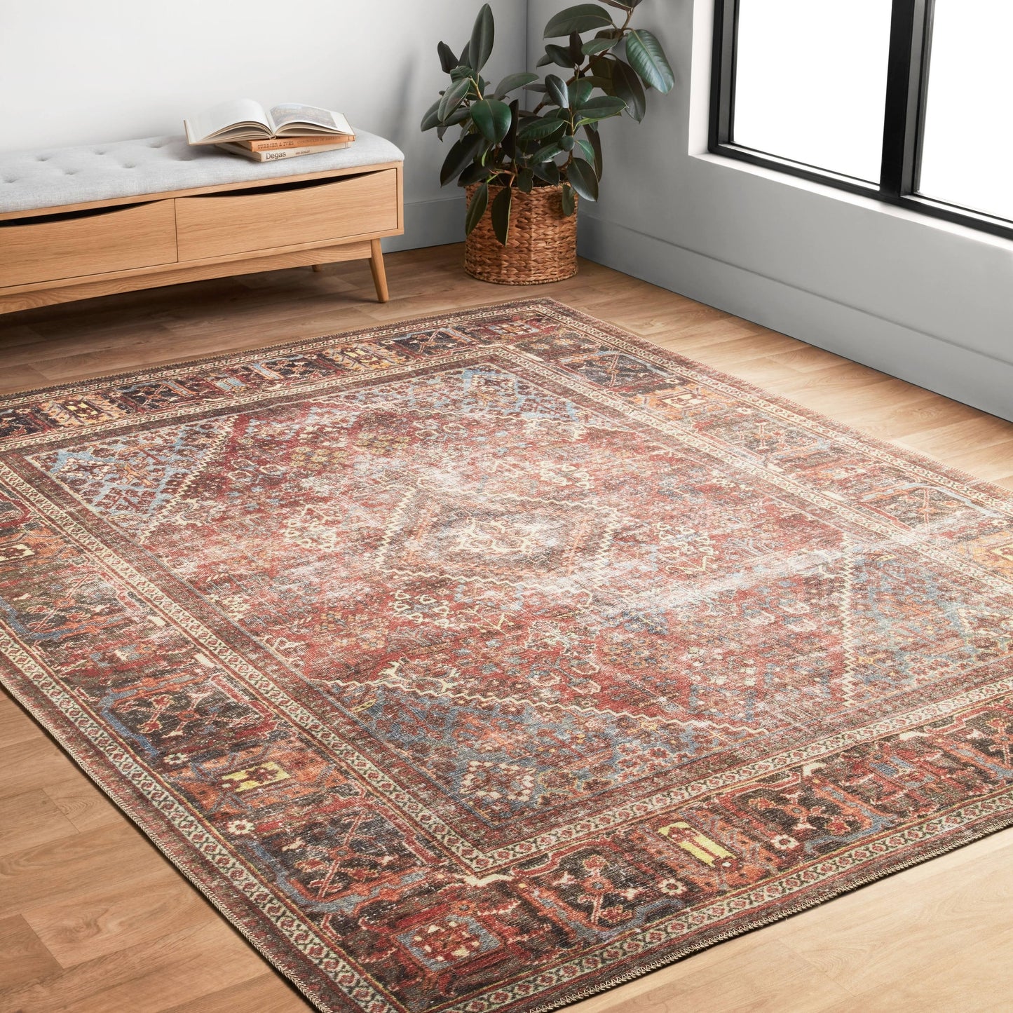 Alexander Home Tremezzina Printed Geometric Distressed Area Rug, Size: 76 x 96, Red